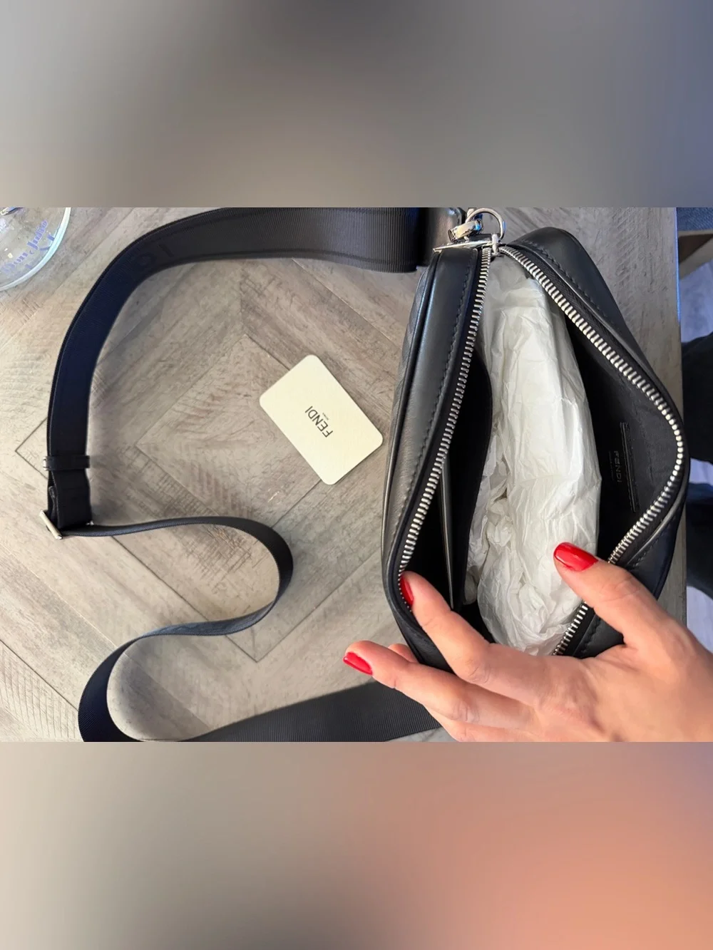 Fendi Black Leather & Logo-Print Crossbody Messenger